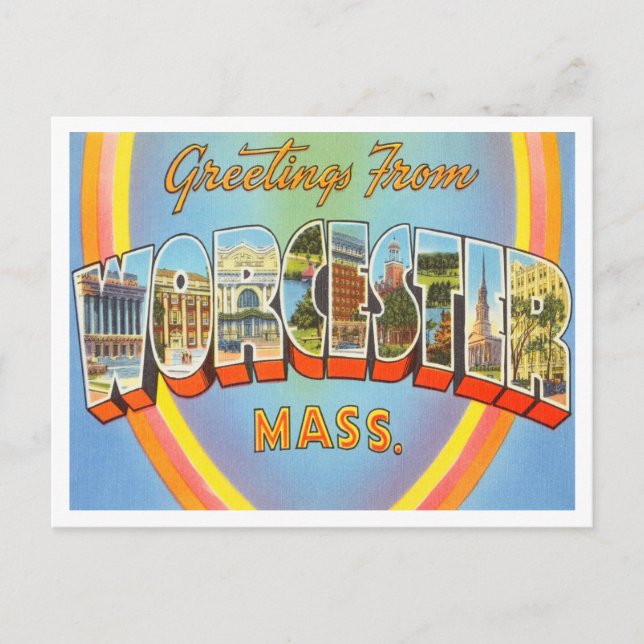 Greetings from Worcester, Massachusetts Travel Postcard (Front)