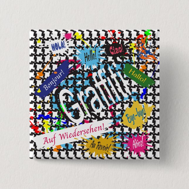 Greetings Graffiti  2 Inch Square Button (Front)