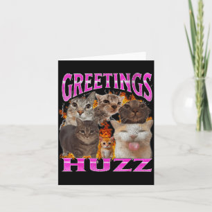 Greetings Huzz Funny Cat Meme Bootleg Graphic Men  Card