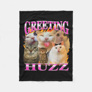 Greetings Huzz Funny Cat Meme Bootleg Graphic Men Fleece Blanket