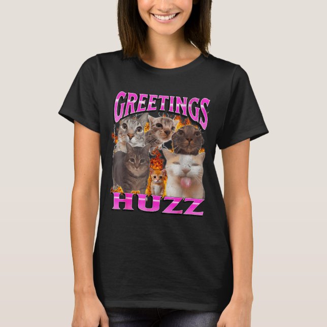 Greetings Huzz Funny Cat Meme Bootleg Graphic Men  T-Shirt (Front)