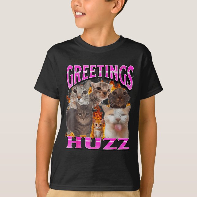 Greetings Huzz Funny Cat Meme Bootleg Graphic Men  T-Shirt (Front)