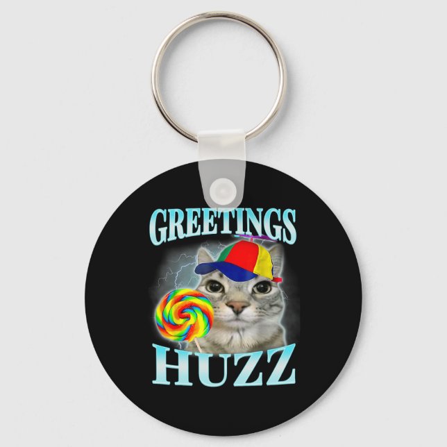 Greetings Huzz Funny Gen Z Gen Alpha Slang Meme  Keychain (Front)