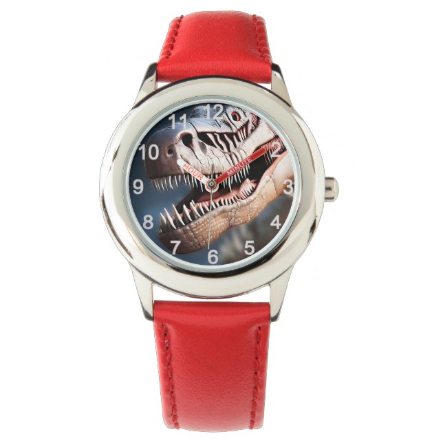 Greetings My Fellow T Rexs, Kids Leather Watch (Front)