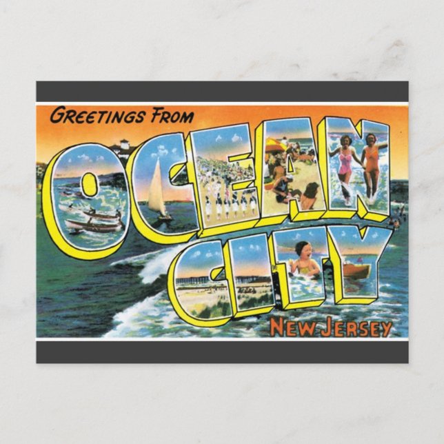 Greetings Ocean City, New Jersey Vintage Postcard (Front)