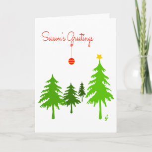 Greetings, Pine Trees, 1 star, 1 red Ornament Holiday Card
