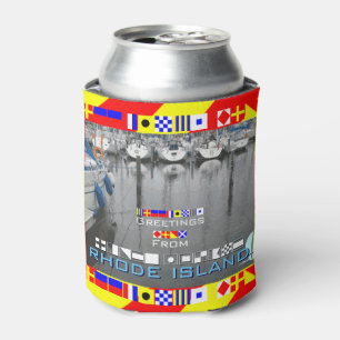 Greetings Rhode Island Nautical Flags personalized Can Cooler