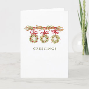 Greetings Three Wreaths Branch Holiday Blank Card