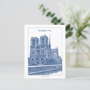 Greetins From Paris Elegant Blue Retro Notre Dame  Postcard