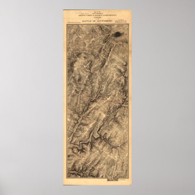 Gregg & Stuart's Cavalry Battle of Gettysburg Map Poster (Front)