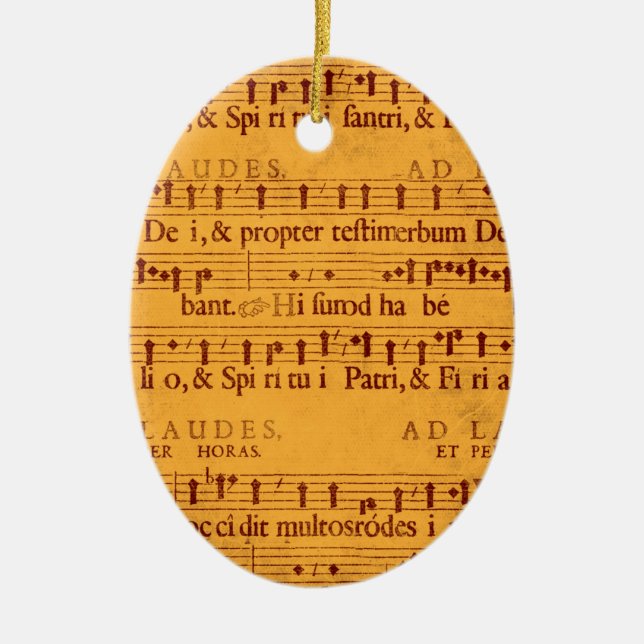 Gregorian chant music score ceramic ornament (Front)