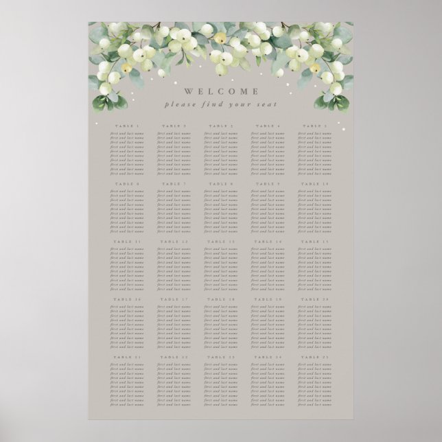 Greige 24x36" 25 Tables of 10 Seating Chart Poster (Front)