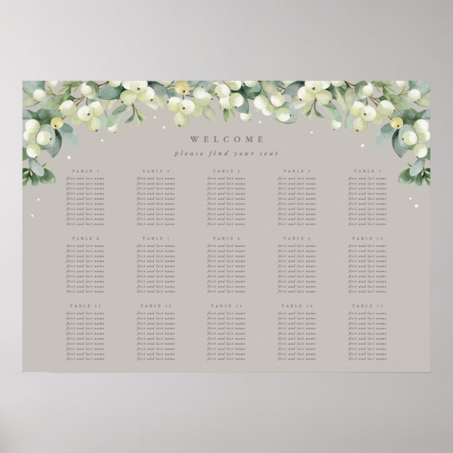 Greige 28x20" 15 Tables of 10 Seating Chart Poster (Front)