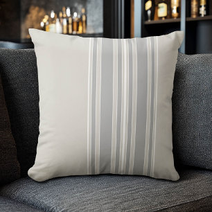 Greige and Grey Stripes Off-Centre Modern #D3CFC7 Throw Pillow