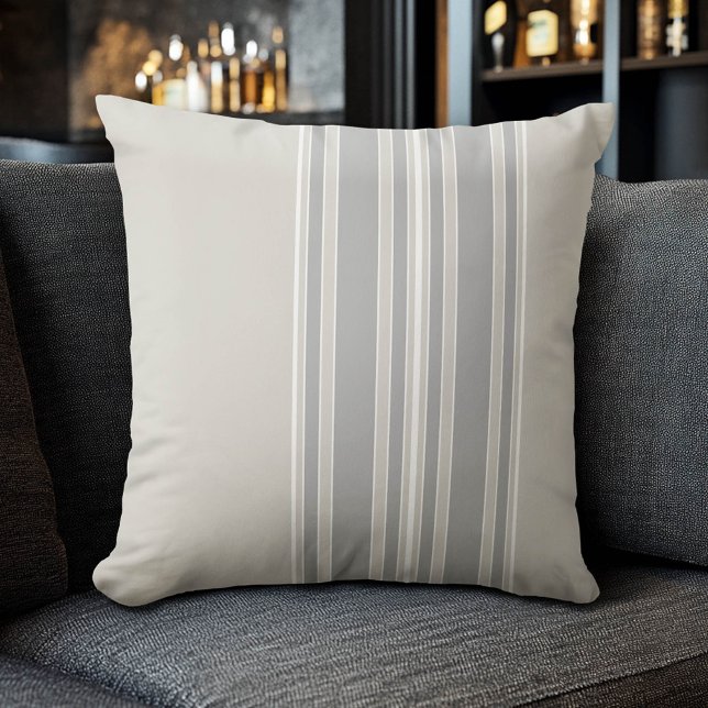 Greige and Grey Stripes Off-Centre Modern #D3CFC7 Throw Pillow (Modern Stripe Pillow)