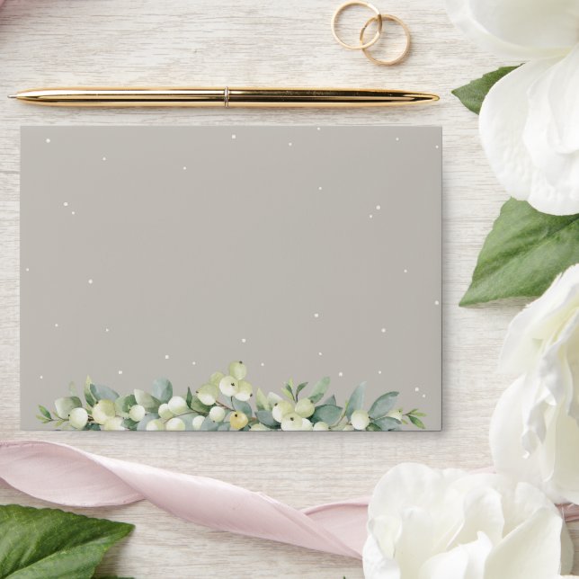 Greige/Cream Inner Snowberry+Eucalyptus Wedding A7 Envelope (Wedding)