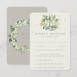 Greige/Cream Snowberry+Eucalyptus Bouquet Wedding RSVP Card