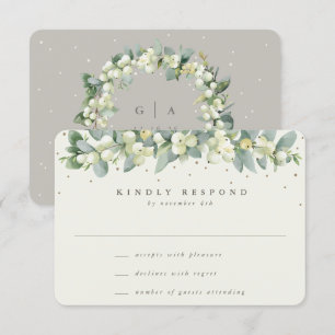 Greige/Cream Snowberry+Eucalyptus Garland Wedding RSVP Card