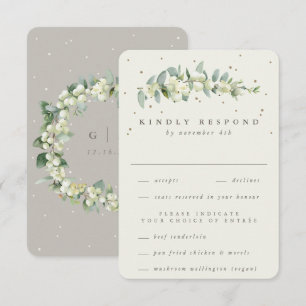 Greige/Cream Snowberry+Eucalyptus Stem Wedding RSVP Card