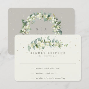 Greige/Cream Snowberry+Eucalyptus Stem Wedding RSVP Card