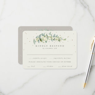 Greige/Cream Snowberry+Eucalyptus Stem Wedding RSVP Card