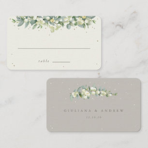 Greige/Cream Snowberry+Eucalyptus Wedding Flat Place Card