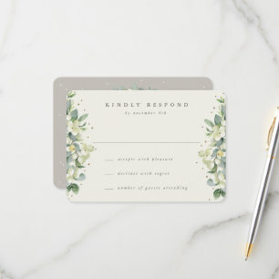 Greige/Cream Snowberry+Eucalyptus Wedding RSVP Card