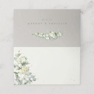 Greige/Cream Snowberry+Eucalyptus Winter Wedding Place Card
