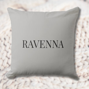 Greige Luxury Serif Personalized Custom Name Throw Pillow