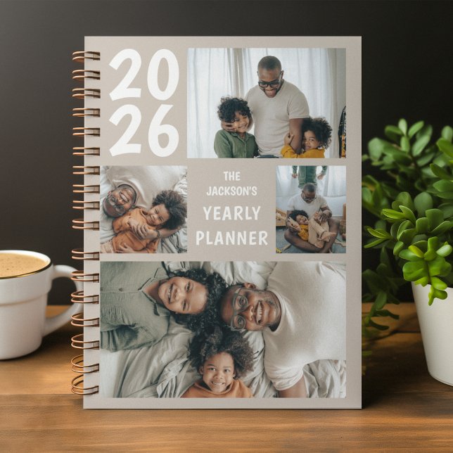  Greige Modern 4 Photo Collage Yearly Planner (Creator Uploaded)