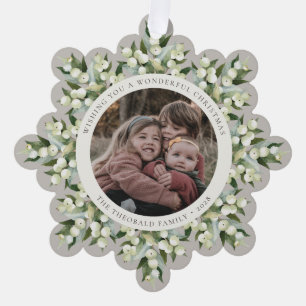 Greige/Neutral Snowberry+Greenery Christmas Paper Ornament Card