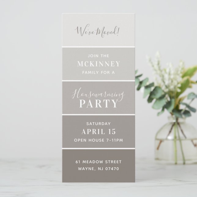 Greige Paint Swatch Card Housewarming Party Invite (Standing Front)