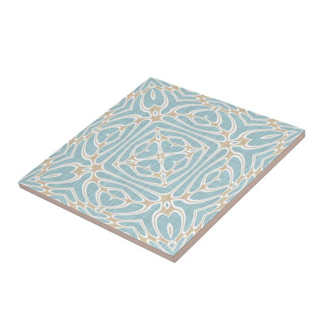 Greige Seafoam Green Taupe Brown Ethnic Tribe Art Tile (Side)