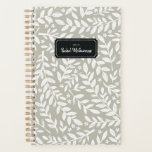 Greige Sketched Floral Leaf Year and Name Planner<br><div class="desc">Start your year off on the right foot with this personalized and chic week and month planner featuring a pattern of hand-drawn white leafy branches and small flowers on a modern greige background. Don't forget to customize the front with the year and name of your choice!</div>