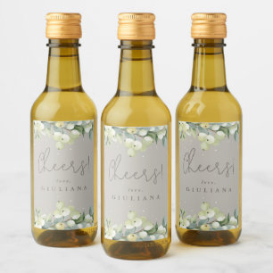Greige Snowberry+Eucalyptus Bachelorette Mini Wine Label