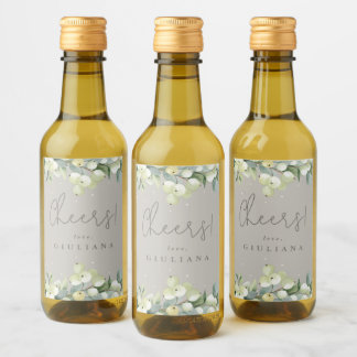 Greige Snowberry+Eucalyptus Bachelorette Mini Wine Label