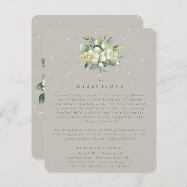 Greige Snowberry+Eucalyptus Bouquet Directions Enclosure Card (Front/Back)