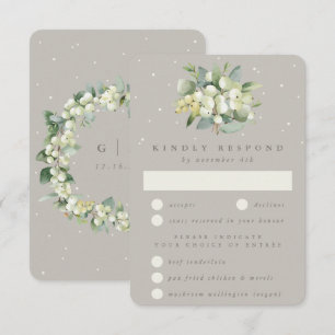 Greige Snowberry+Eucalyptus Bouquet Wedding RSVP Card