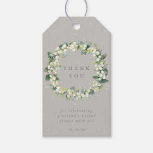 Greige Snowberry+Eucalyptus Bridal Shower Gift Tags
