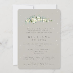 Greige Snowberry+Eucalyptus Bridal Shower Invitation