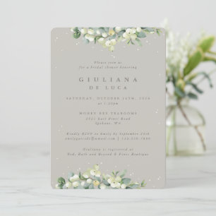 Greige Snowberry+Eucalyptus Bridal Shower Invitation