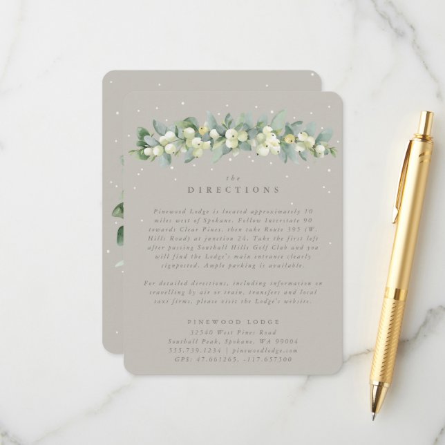 Greige Snowberry+Eucalyptus Garland Directions Enclosure Card (Front/Back In Situ)