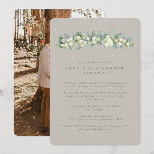 Greige Snowberry+Eucalyptus Reception Photo Invitation