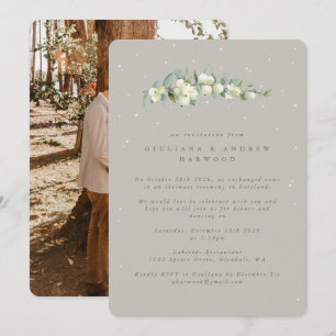 Greige Snowberry+Eucalyptus Reception Photo Invitation