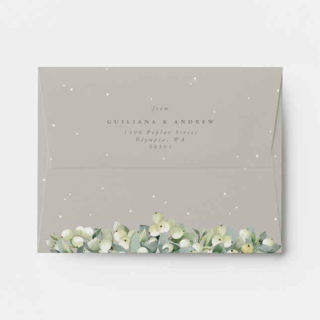 Greige Snowberry+Eucalyptus Wedding A2 Enclosure Envelope (Back (Top Flap))