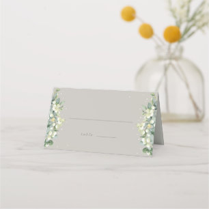 Greige Snowberry+Eucalyptus Wedding Folded Place Card