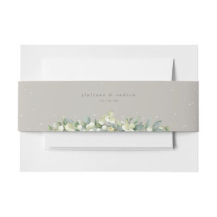 Greige Snowberry+Eucalyptus Wedding Landscape Invitation Belly Band