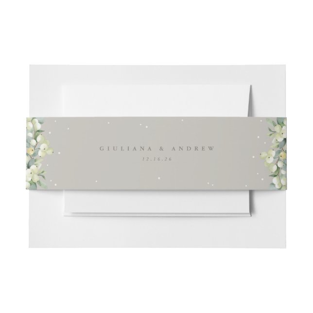 Greige Snowberry+Eucalyptus Wedding Landscape Invitation Belly Band (Front Example)