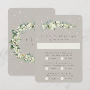 Greige Snowberry+Eucalyptus Wedding Multi-Event RSVP Card