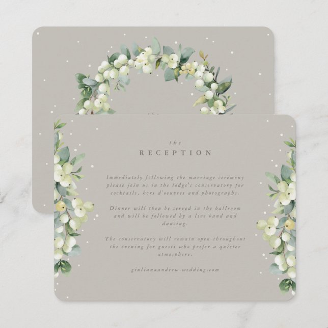 Greige Snowberry+Eucalyptus Wedding Reception Enclosure Card (Front/Back)